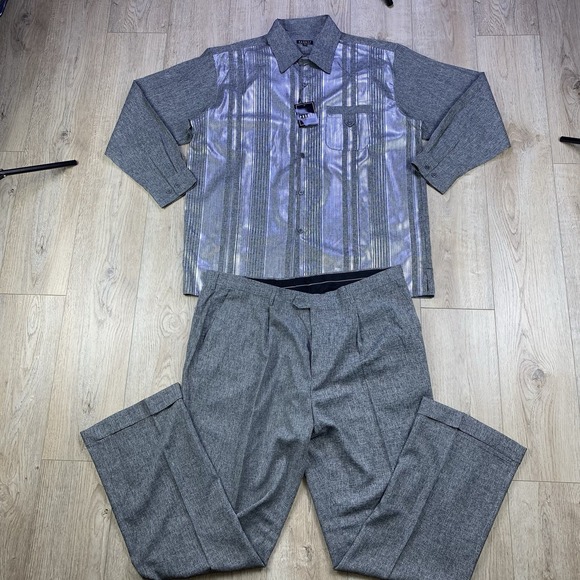 NWT VTG Pronti Metallic Gray Leisure‎ Suit 3XL Shirt...